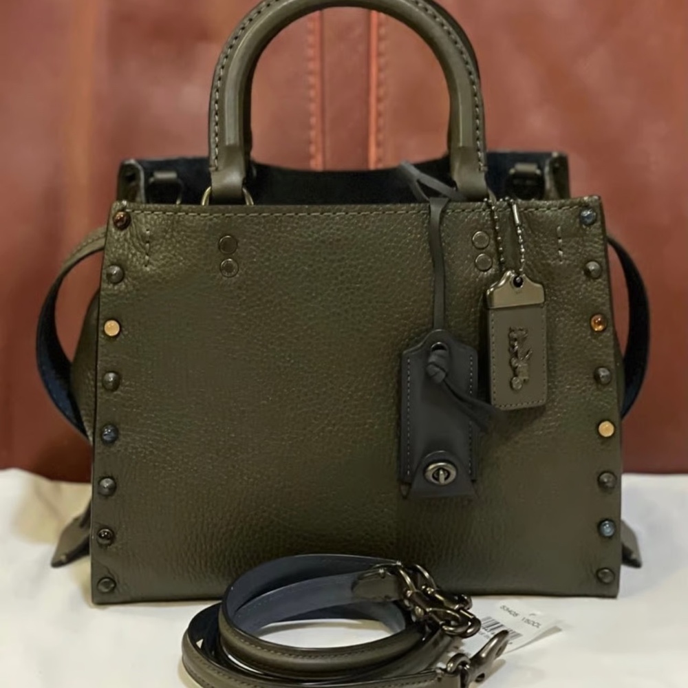 Coach Rogue 25 Olive Green with Jeweled Studs